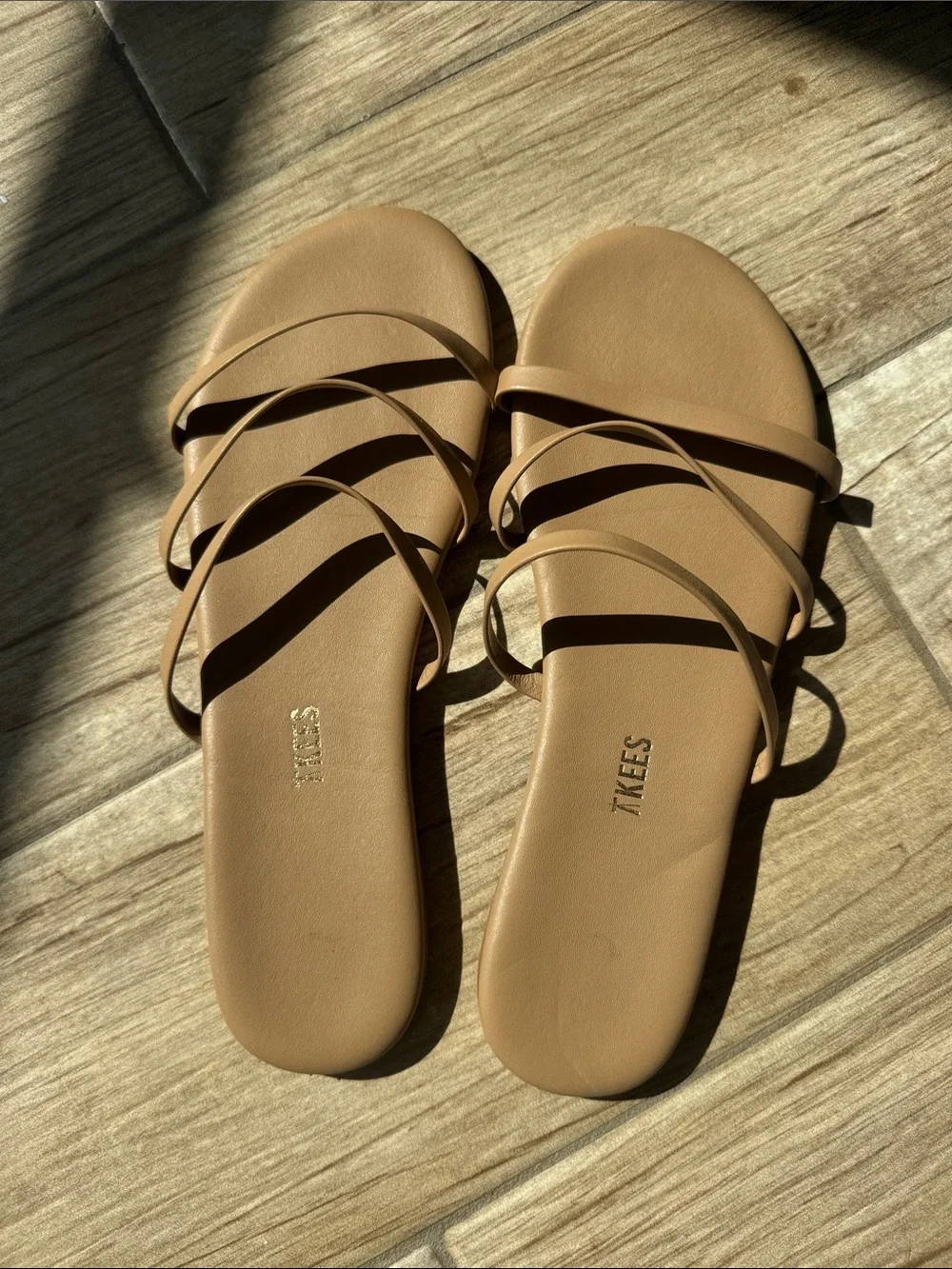 TKEES Tan Multi-Strap Slide Sandals